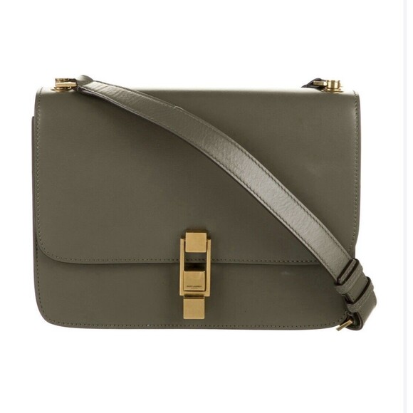 Saint Laurent Le Carre Leather Satchel Shoulder Bag Women's HTF Green Authentic - Picture 1 of 11